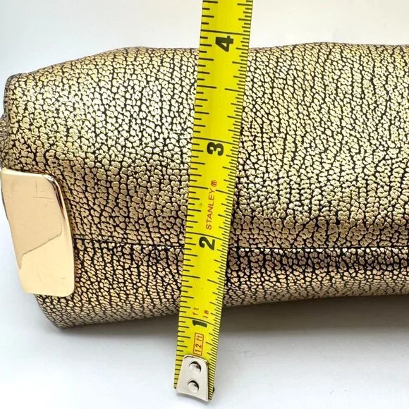 Coach Metallic Gold Pebble Leather Swagger Clutch Crossbody Chain Strap Turnlock - Picture 7 of 16